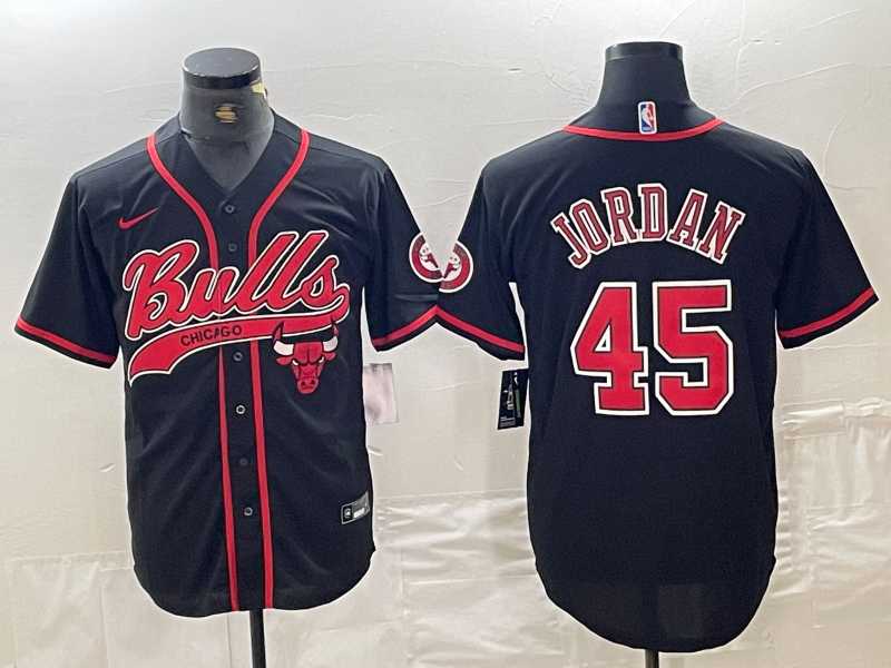 Mens Chicago Bulls #45 Michael Jordan Black Cool Base Stitched Baseball Jersey->chicago bulls->NBA Jersey